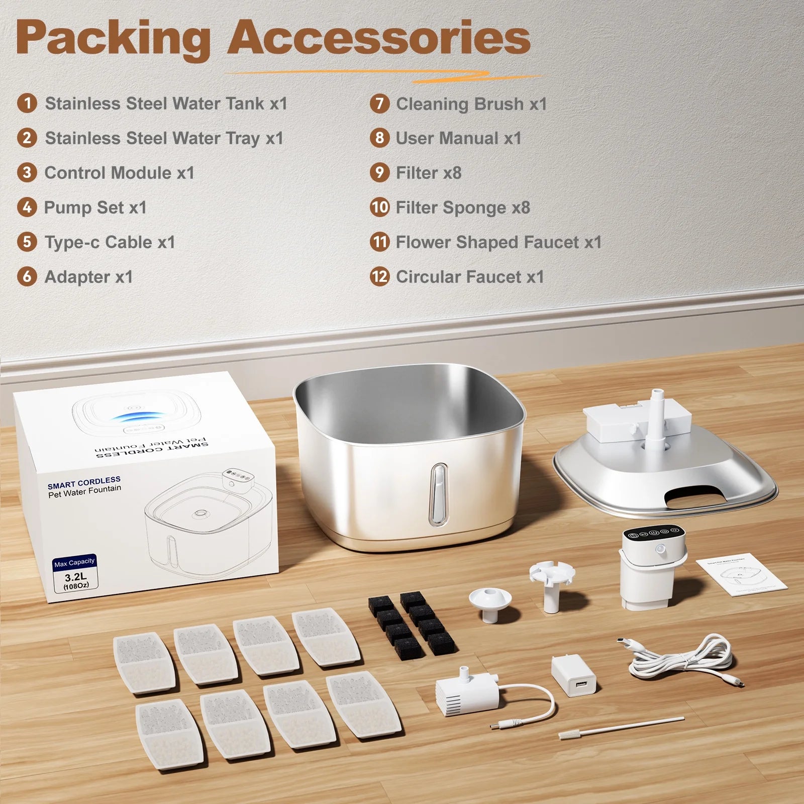 Furmate™ Wireless Stainless Steel Pet Water Fountain