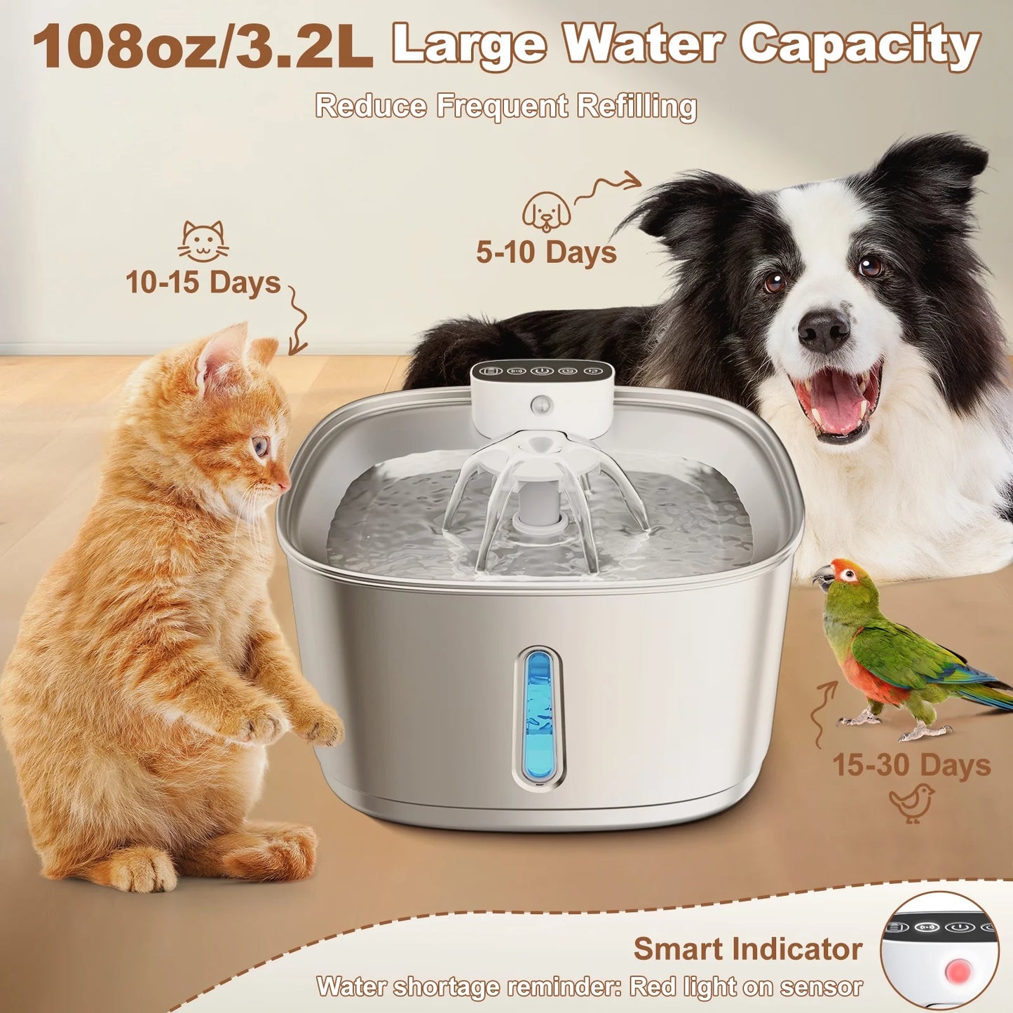Furmate™ Wireless Stainless Steel Pet Water Fountain